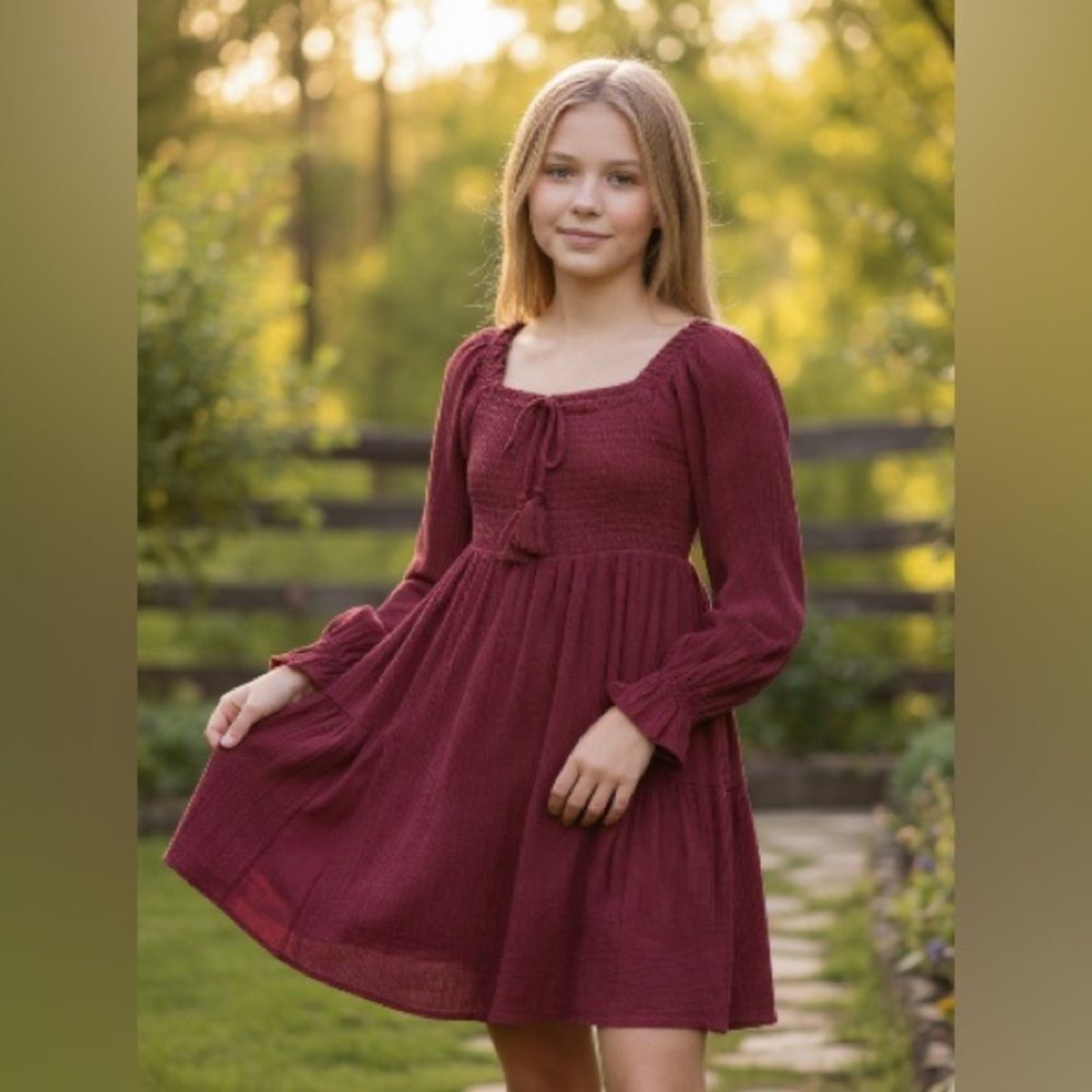 Chelsea & Violet Girls Maroon Crinkle Fabric Dress Size M